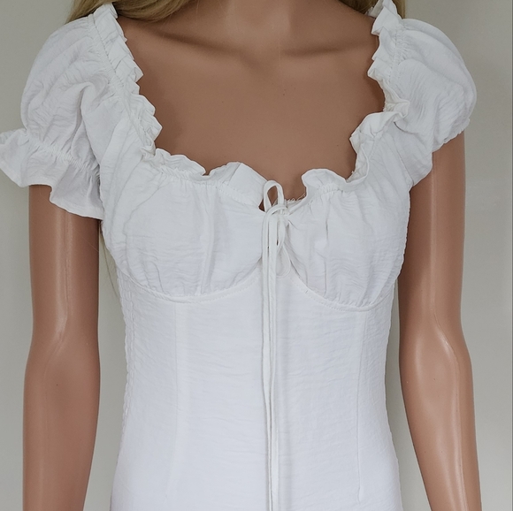 SINCERELY JULES WHITE SMOCKED RUFFLES CAP SLEEVES SEXY MINI DRESS MEDIUM - Picture 4 of 7
